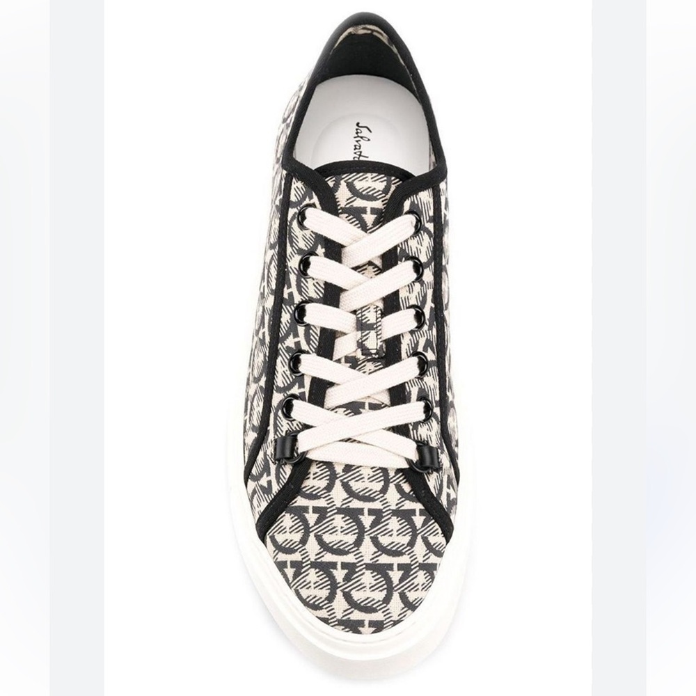 Salvatore Ferragamo Wimbledon Thegancini Gancini Jacquard Logo Low-Top Sneakers
